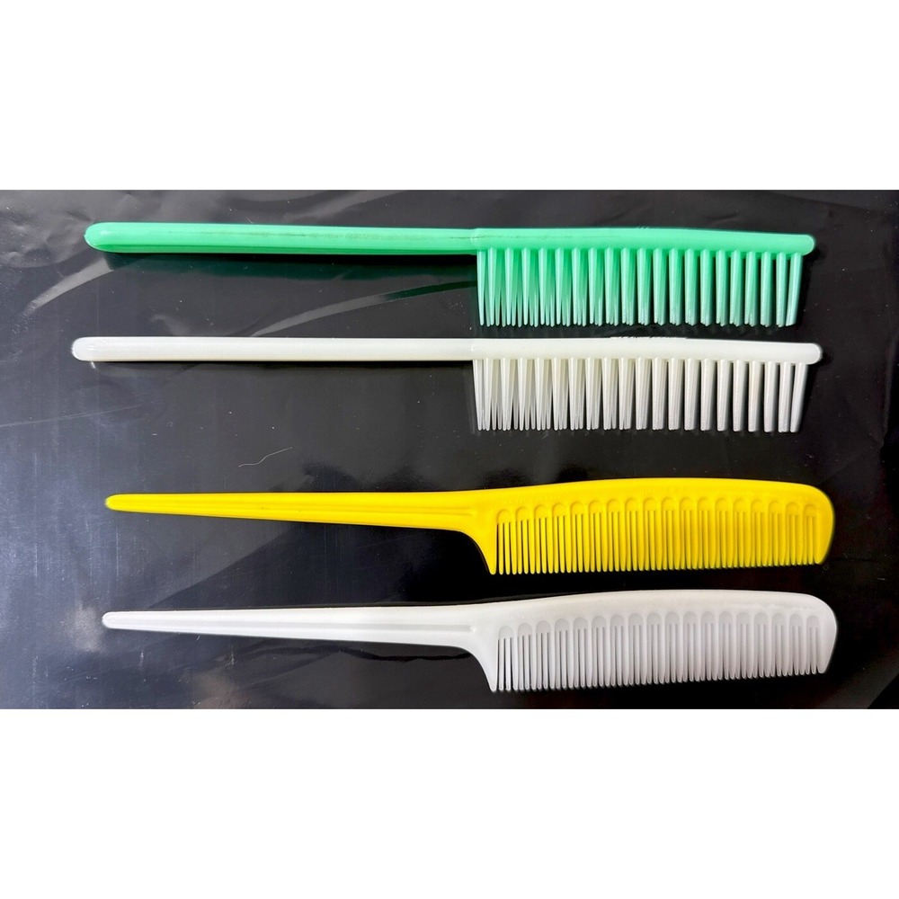 Vtg Tupperware Plastic Teasing‎ Comb LOT Of 4 NOS 436 & 61 Green Yellow White 8"